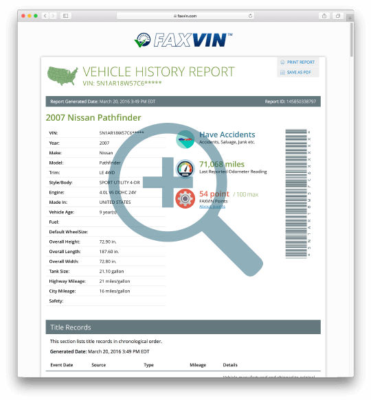 VIN Check Report by FAXVIN