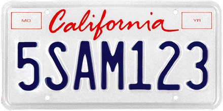 3XXY986, License plate without vehicle (California) License plate of the USA