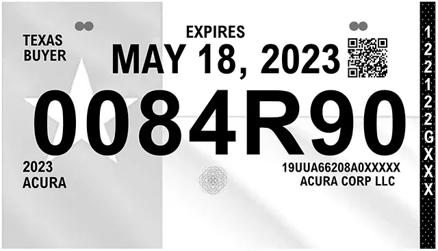 Sample of Temporary License Plate
