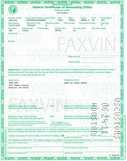 Washington State Vehicle Title Example Washington State Vehicle Title Example